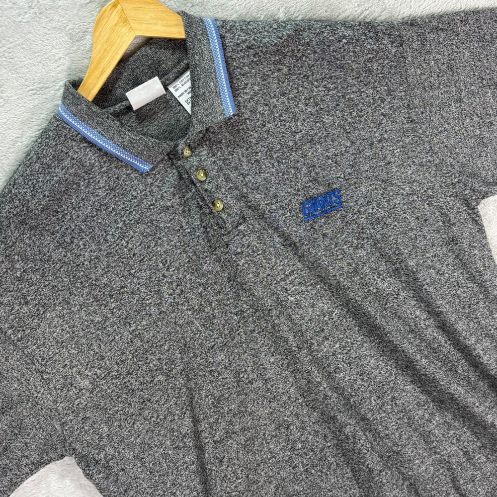 The Edge Men's Giants Polo Shirt Gray Blue Trim NFL‎ Vintage 90s Cotton Sz XL